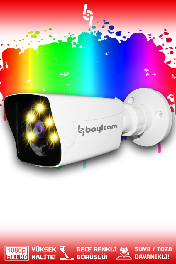 1 Full HD Kamera Kare Dış Mekan Renkli Gece Görüşlü Güvenlik Kamerası