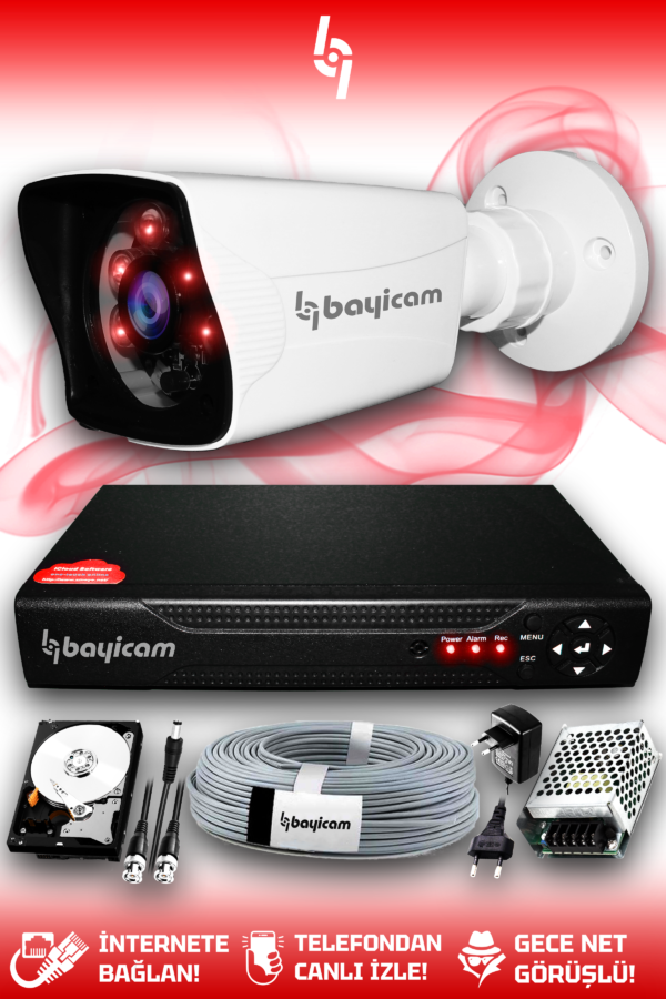 1 Full HD Kamera Kare Set 1 TB HDD Dahil 1 Dış Mekan Gece Görüşlü Güvenlik Sistemi