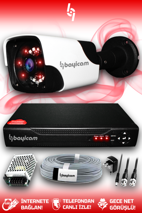 1 Full HD Kamera Panda Set HDD'siz 1 Dış Mekan Gece Görüşlü Güvenlik Sistemi