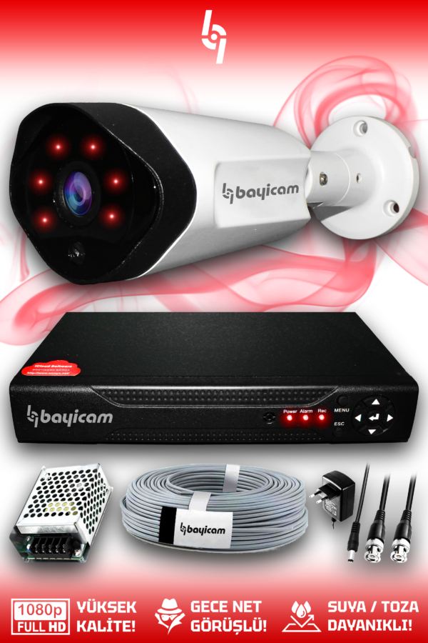 1 Full HD Kamera Uzay Set HDD'siz 1 Dış Mekan Gece Görüşlü Güvenlik Sistemi