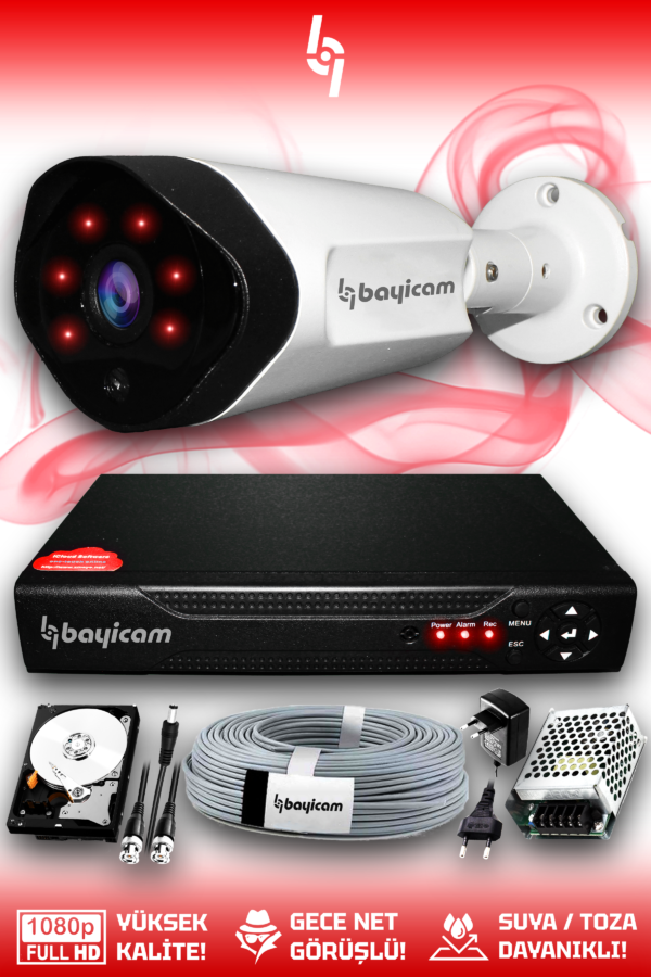 1 Full HD Kamera Uzay Set 500 GB HDD Dahil 1 Dış Mekan Gece Görüşlü Güvenlik Sistemi