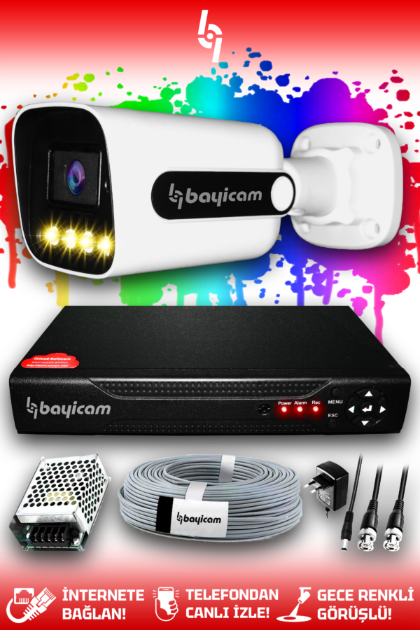 1 Full HD Kamera Zebra Set HDD'siz 1 Dış Mekan Renkli Gece Görüşlü Güvenlik Sistemi