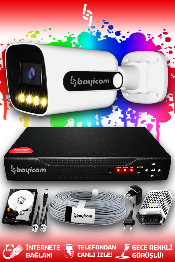 1 Full HD Kamera Zebra Set 320 GB HDD Dahil 1 Dış Mekan Renkli Gece Görüşlü Güvenlik Sistemi