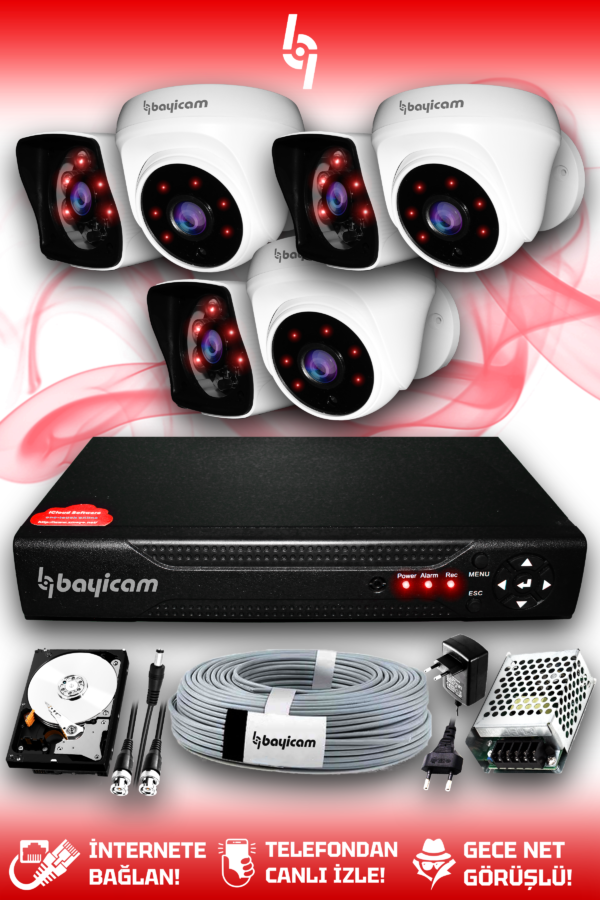 6 Full HD Kamera Kare Set 320 GB HDD Dahil 3 Dış 3 İç Mekan Gece Görüşlü Güvenlik Sistemi