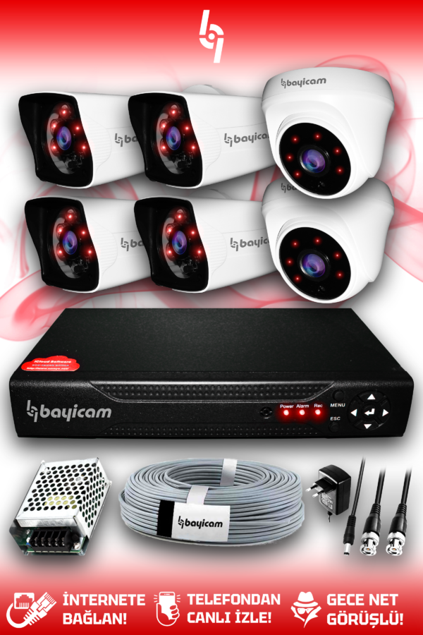6 Full HD Kamera Kare Set HDD'siz 4 Dış 2 İç Mekan Gece Görüşlü Güvenlik Sistemi