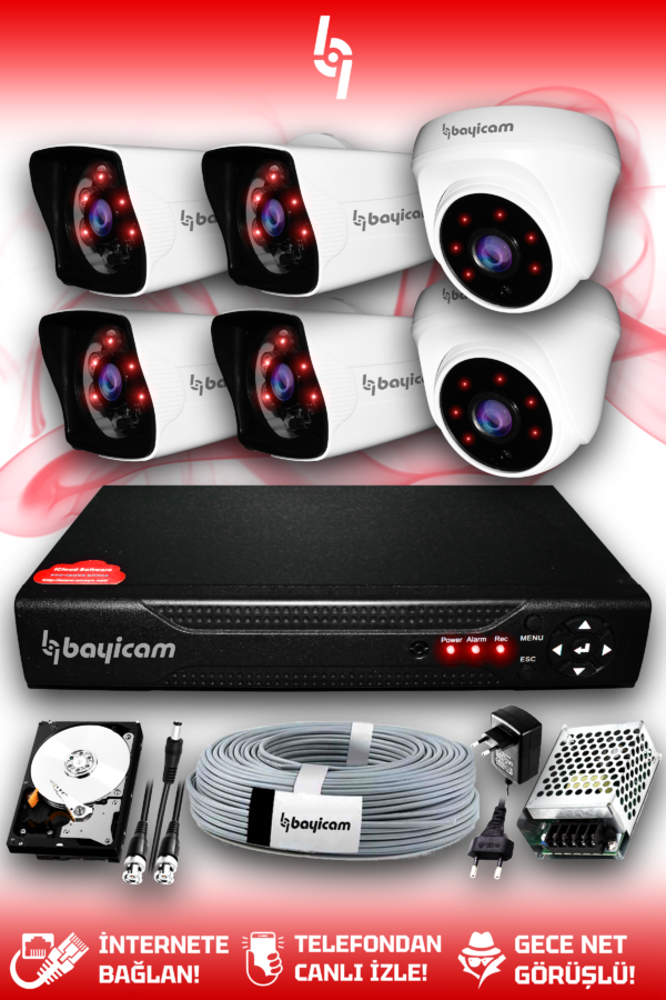 6 Full HD Kamera Kare Set 320 GB HDD Dahil 4 Dış 2 İç Mekan Gece Görüşlü Güvenlik Sistemi
