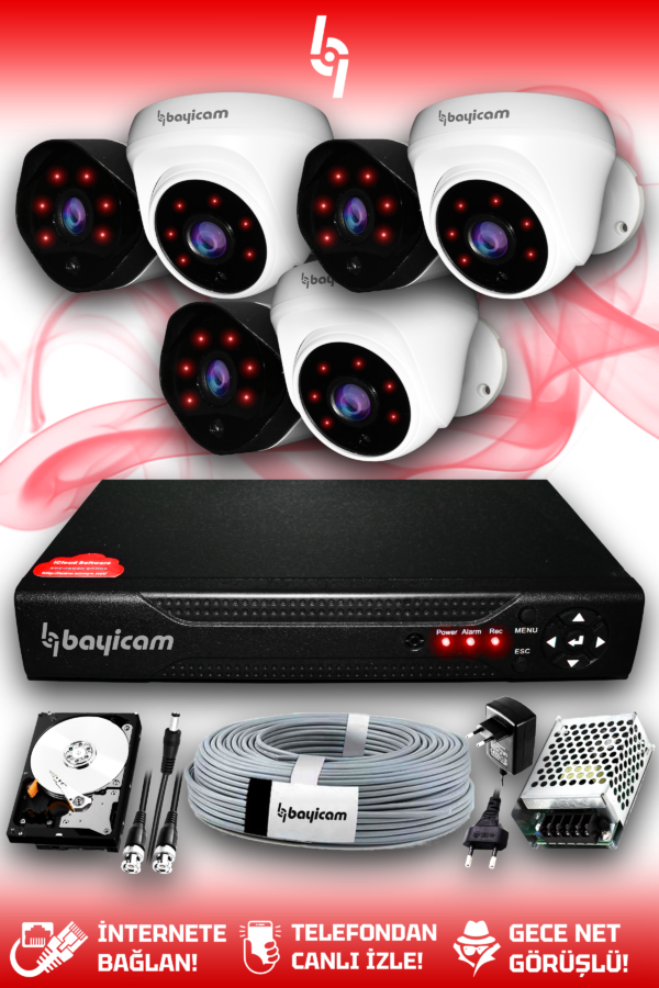 6 Full HD Kamera Uzay Set 500 GB HDD Dahil 3 Dış 3 İç Mekan Gece Görüşlü Güvenlik Sistemi