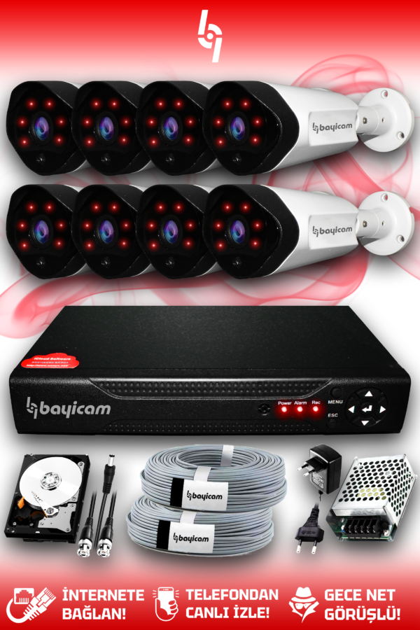 8 Full HD Kamera Uzay Set 500 GB HDD Dahil 8 Dış Mekan Gece Görüşlü Güvenlik Sistemi