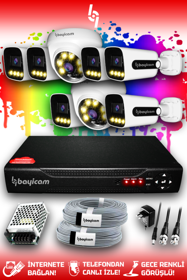 8 Full HD Kamera Zebra Set HDD'siz 6 Dış 2 İç Mekan Renkli Gece Görüşlü Güvenlik Sistemi