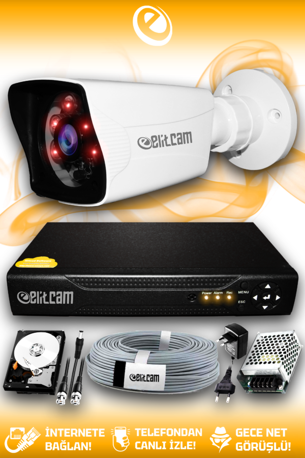 1 Kameralı Kare 1 Dış Kamera Set 320 GB HDD Full HD Gece Görüşlü Güvenlik Kamerası Sistemi