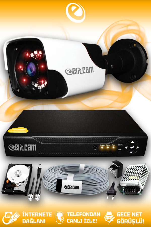 1 Kameralı Panda 1 Dış Kamera Set 2 TB HDD Full HD Gece Görüşlü Güvenlik Kamerası Sistemi