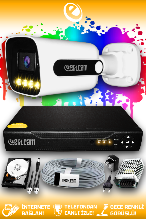 1 Kameralı Zebra 1 Dış Kamera Set 2 TB HDD Full HD Renkli Gece Görüşlü Güvenlik Kamerası Sistemi