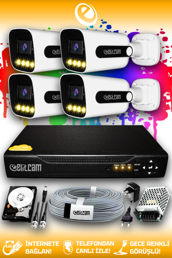4 Kameralı Zebra 4 Dış Kamera Set 250 GB HDD Full HD Renkli Gece Görüşlü Güvenlik Kamerası Sistemi