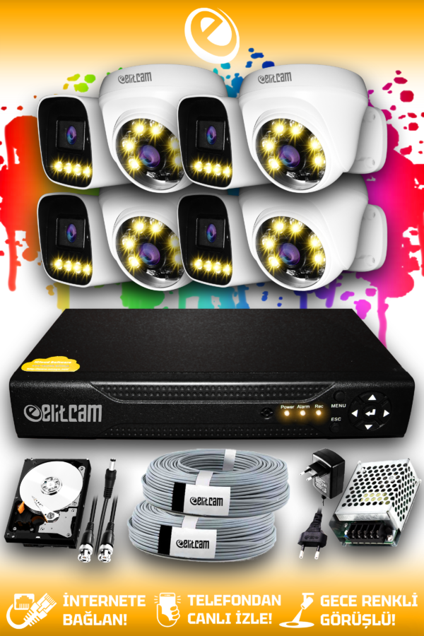 8 Kameralı Zebra 4 İç Kamera Set 100 GB HDD Full HD Renkli Gece Görüşlü Güvenlik Kamerası Sistemi