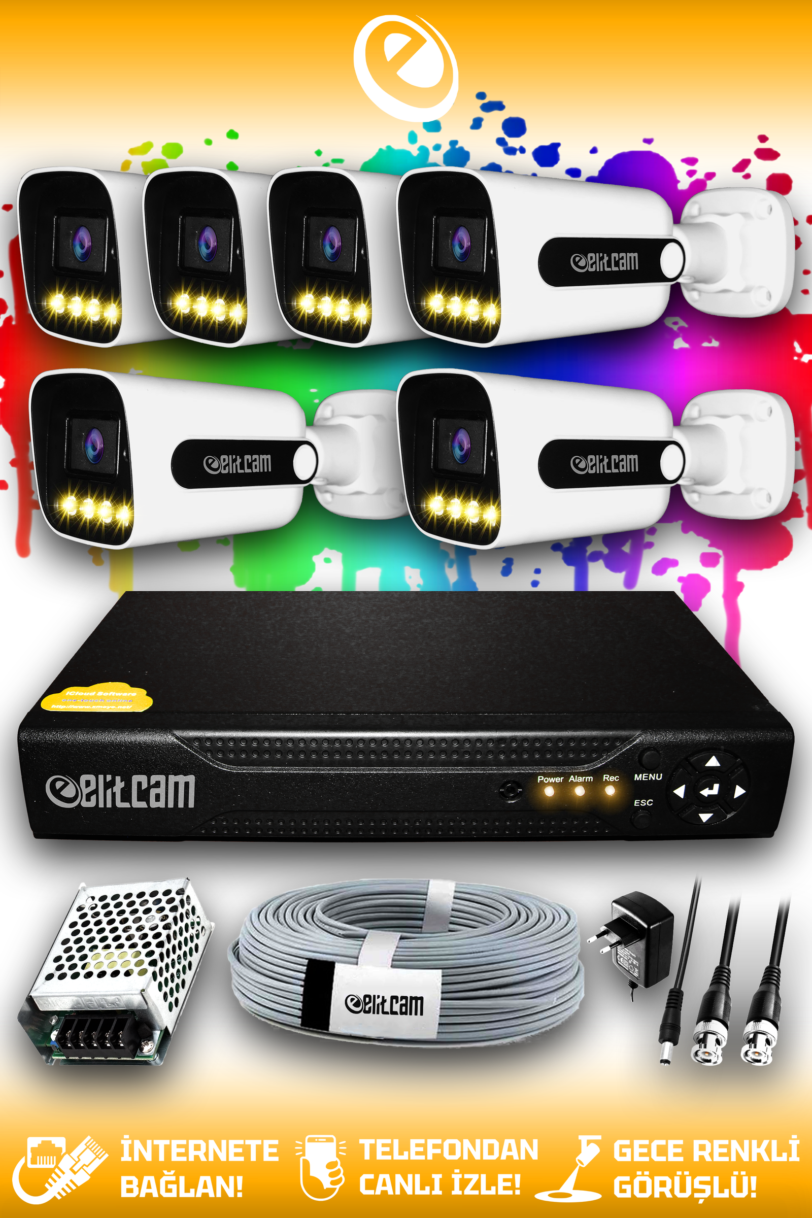 6 Kameralı Zebra 6 Dış Kamera Set HDD'siz Full HD Renkli Gece Görüşlü Güvenlik Kamerası Sistemi