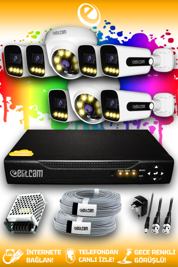 8 Kameralı Zebra 2 İç Kamera Set HDD'siz Full HD Renkli Gece Görüşlü Güvenlik Kamerası Sistemi
