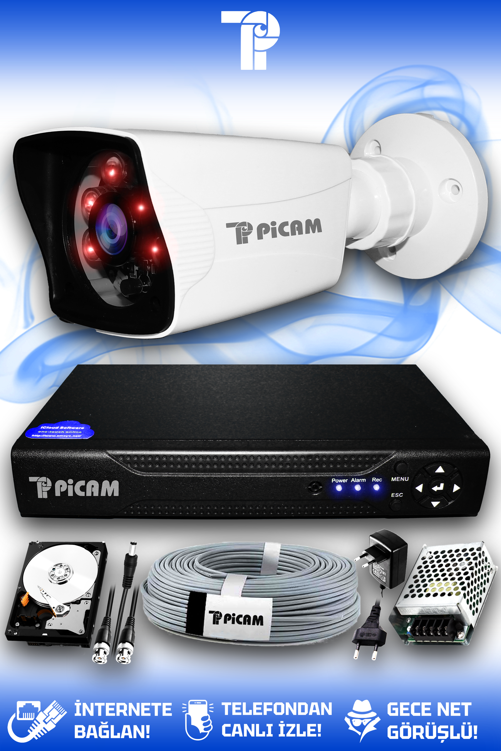 1 Kameralı Kare 1 Dış Kamera Set 320 GB HDD Full HD Gece Görüşlü Güvenlik Kamerası Sistemi