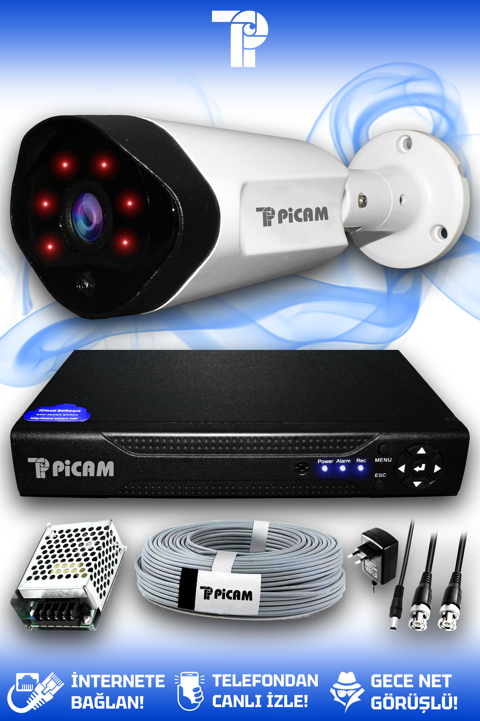 1 Kameralı Uzay 1 Dış Kamera Set HDD'siz Full HD Gece Görüşlü Güvenlik Kamerası Sistemi