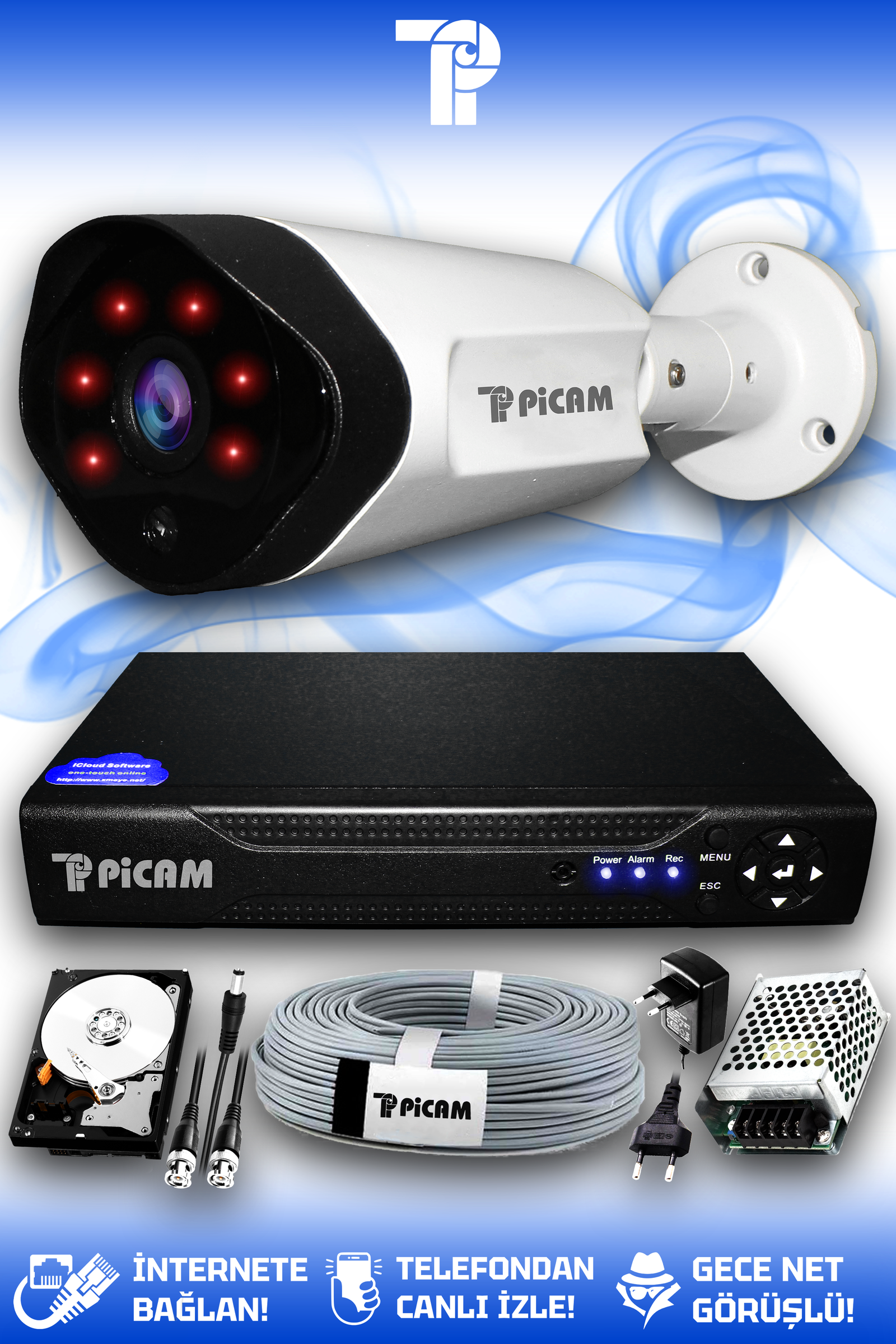 1 Kameralı Uzay 1 Dış Kamera Set 320 GB HDD Full HD Gece Görüşlü Güvenlik Kamerası Sistemi