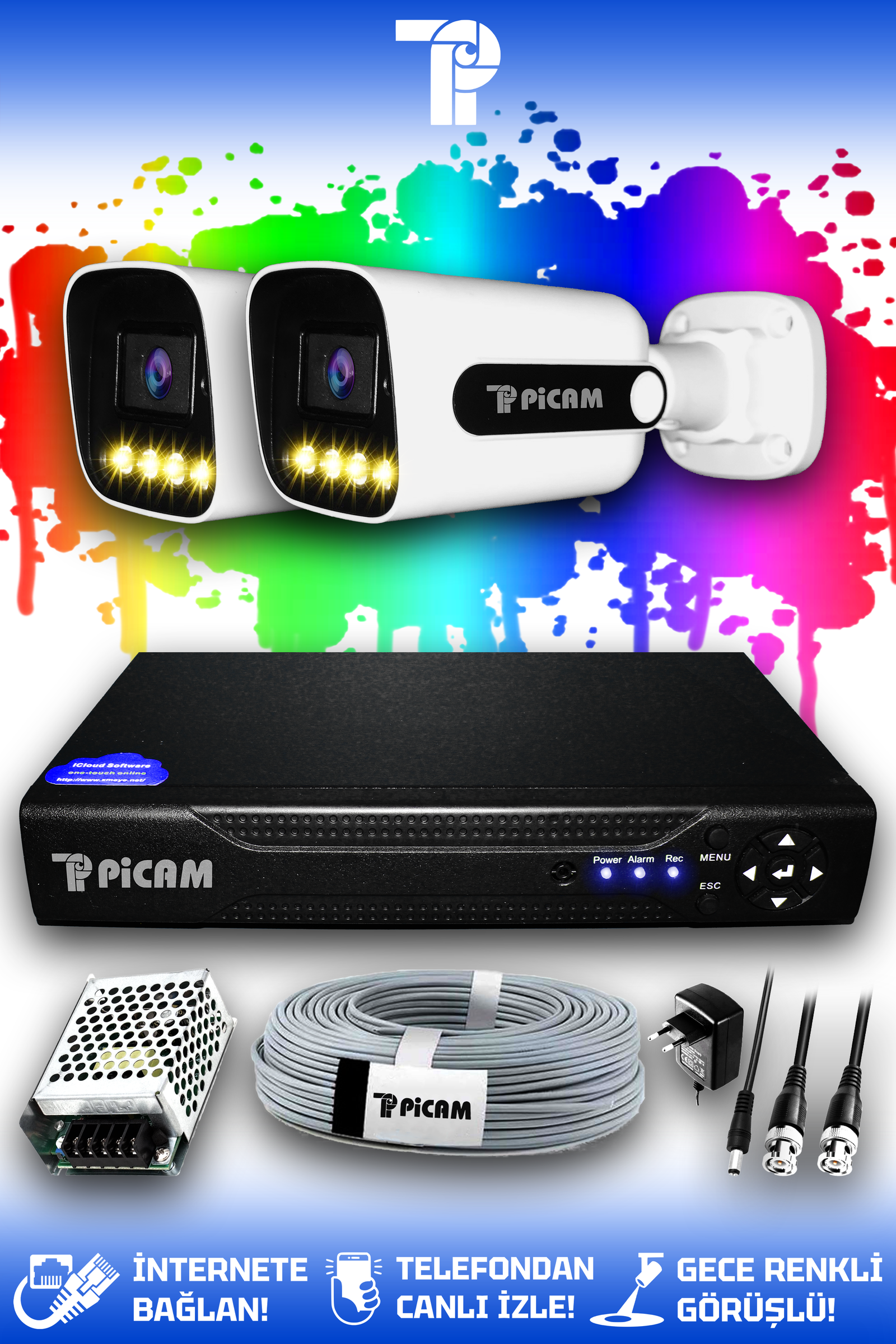 2 Kameralı Zebra 2 Dış Kamera Set HDD'siz Full HD Renkli Gece Görüşlü Güvenlik Kamerası Sistemi