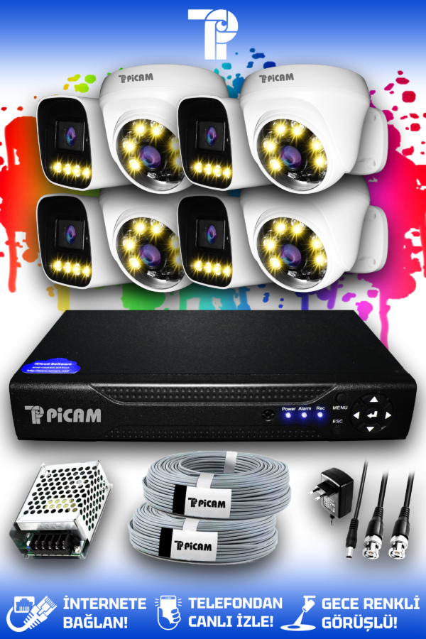 8 Kameralı Zebra 4 İç Kamera Set HDD'siz Full HD Renkli Gece Görüşlü Güvenlik Kamerası Sistemi