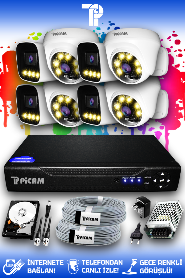 8 Kameralı Zebra 4 İç Kamera Set 250 GB HDD Full HD Renkli Gece Görüşlü Güvenlik Kamerası Sistemi