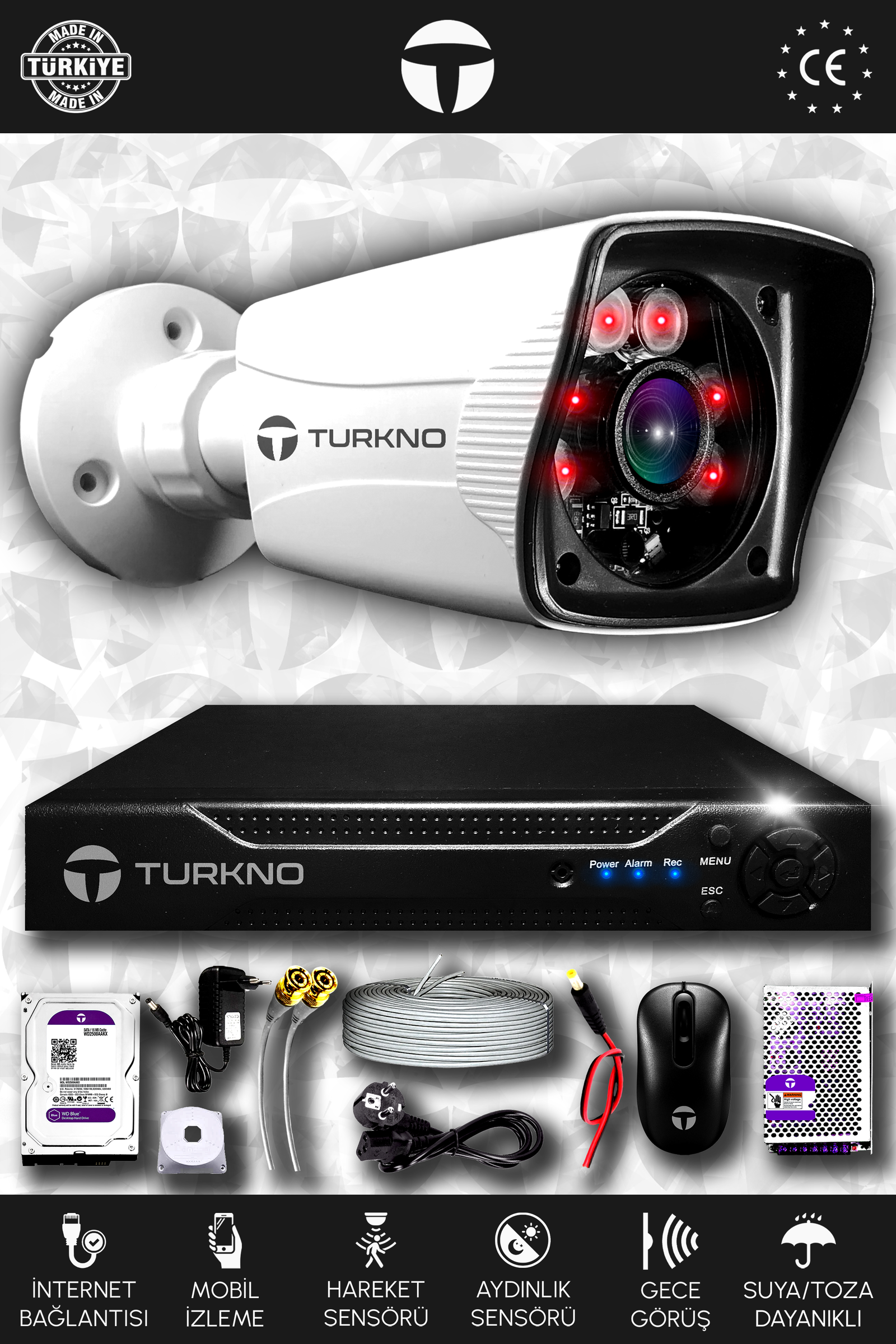 1 Kameralı Karia 1 Dış Kamera Set 250 GB HDD Full HD Gece Görüşlü Güvenlik Kamerası Sistemi