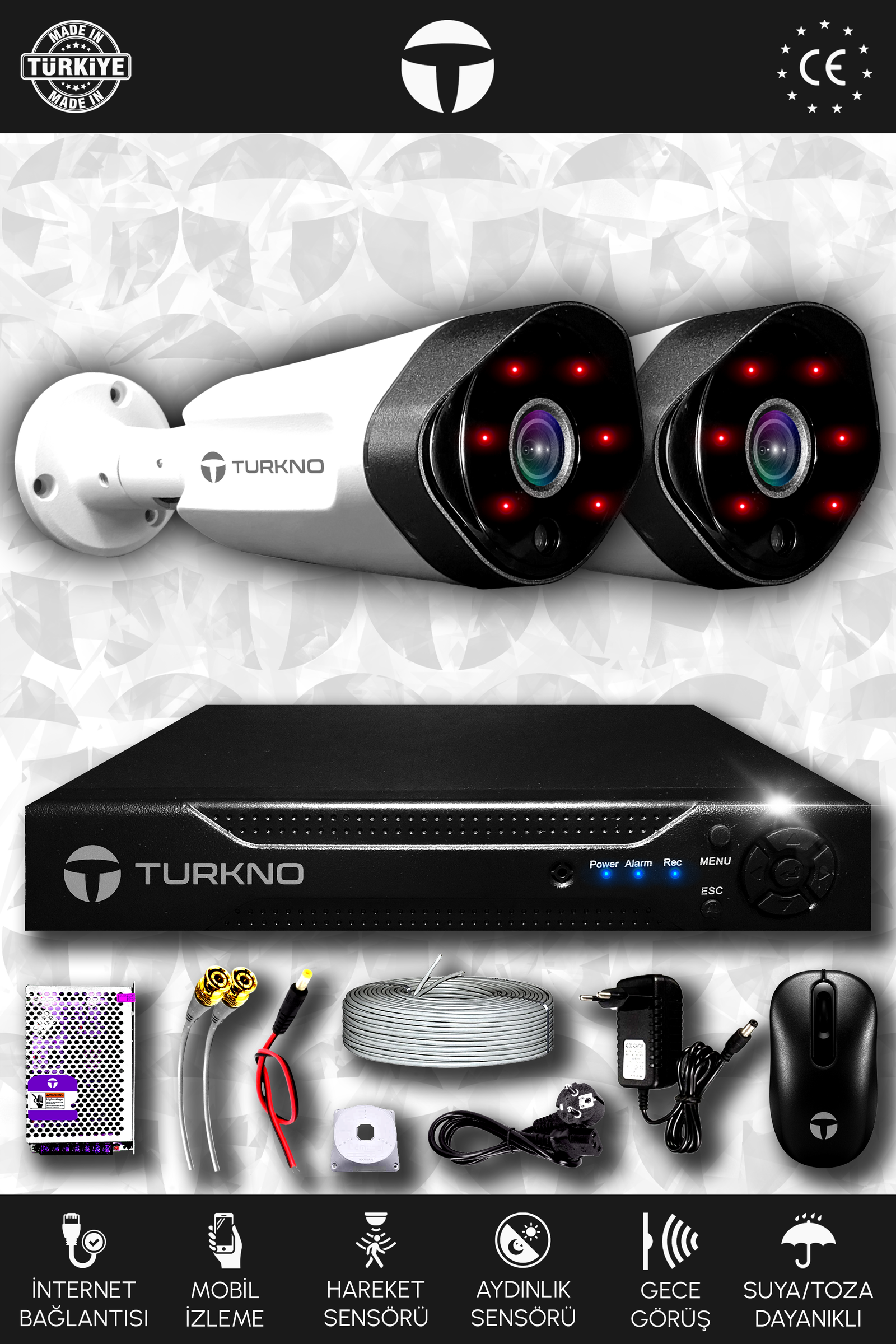 2 Kameralı Galia 2 Dış Kamera Set HDD'siz Full HD Gece Görüşlü Güvenlik Kamerası Sistemi