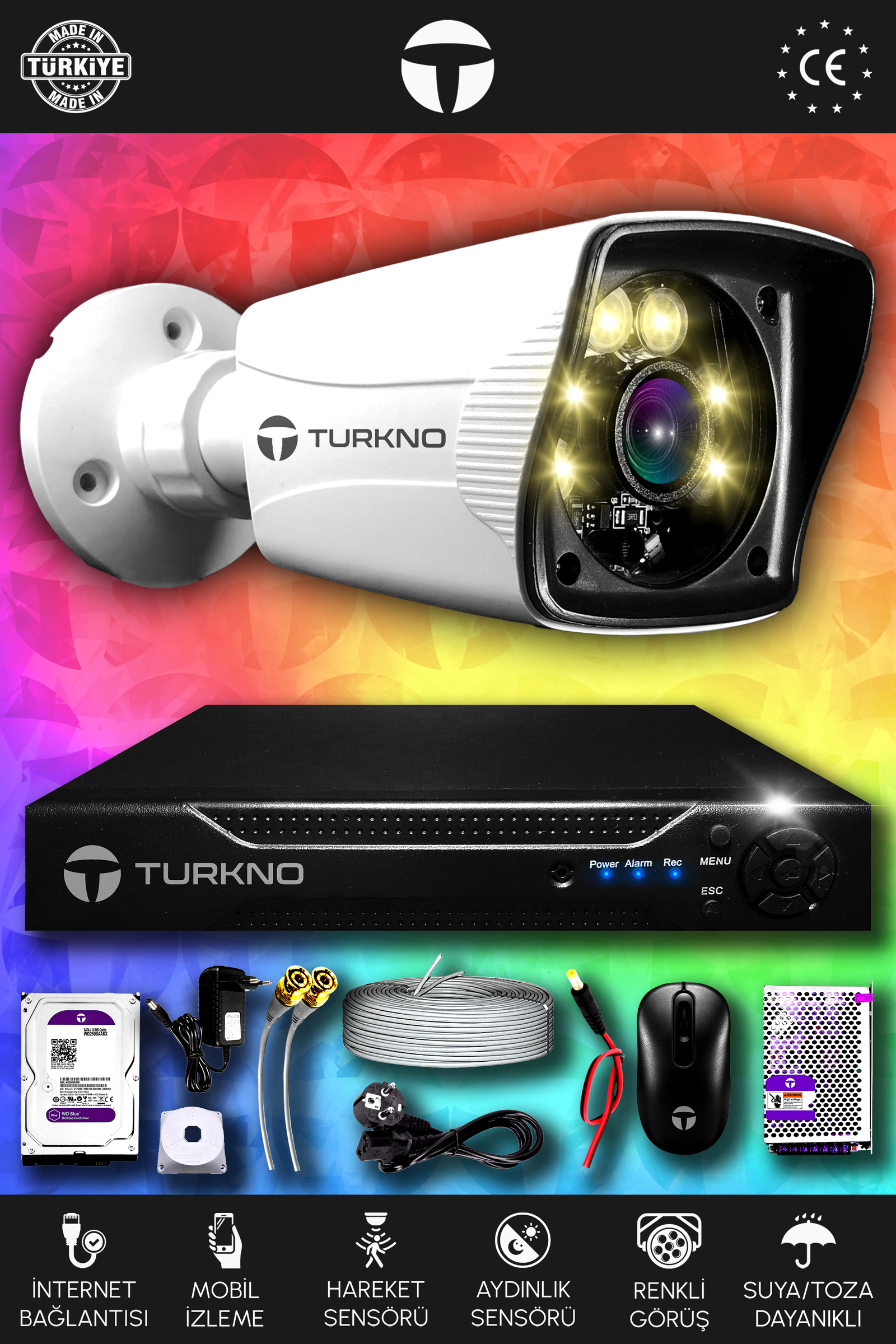 1 Kameralı Karie 1 Dış Kamera Set 2 TB HDD Full HD Renkli Gece Görüşlü Güvenlik Kamerası Sistemi