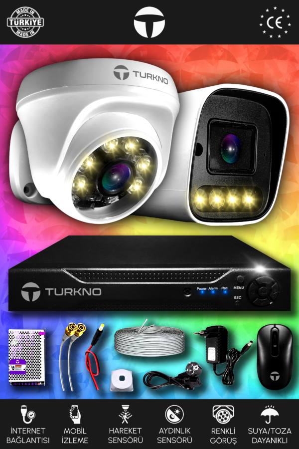 2 Kameralı Navie 1 İç Kamera Set HDD'siz Full HD Renkli Gece Görüşlü Güvenlik Kamerası Sistemi