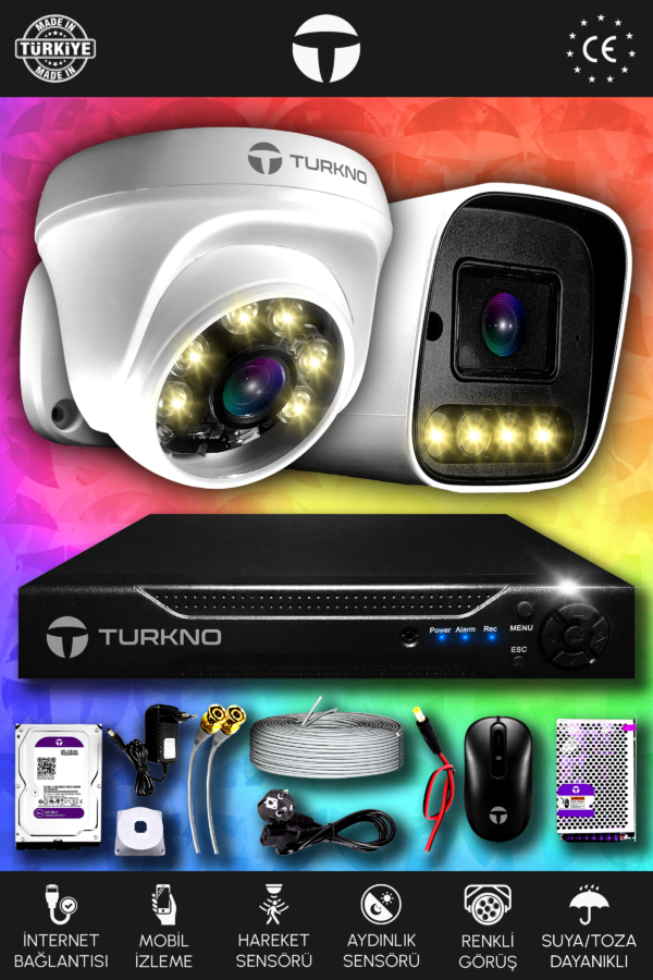 2 Kameralı Navie 1 İç Kamera Set 500 GB HDD Full HD Renkli Gece Görüşlü Güvenlik Kamerası Sistemi
