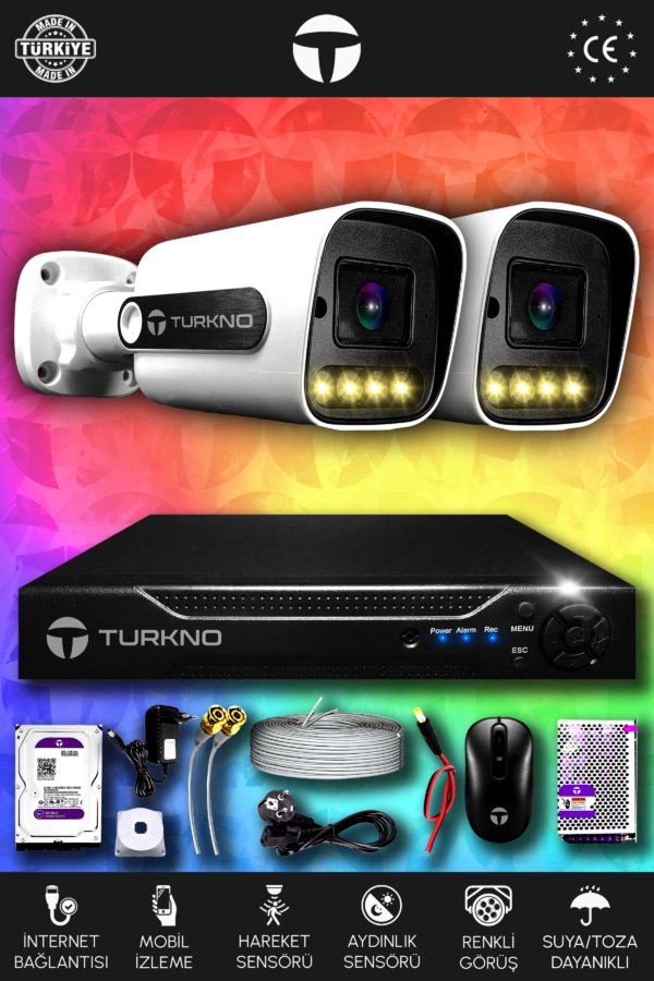 2 Kameralı Navie 2 Dış Kamera Set 250 GB HDD Full HD Renkli Gece Görüşlü Güvenlik Kamerası Sistemi
