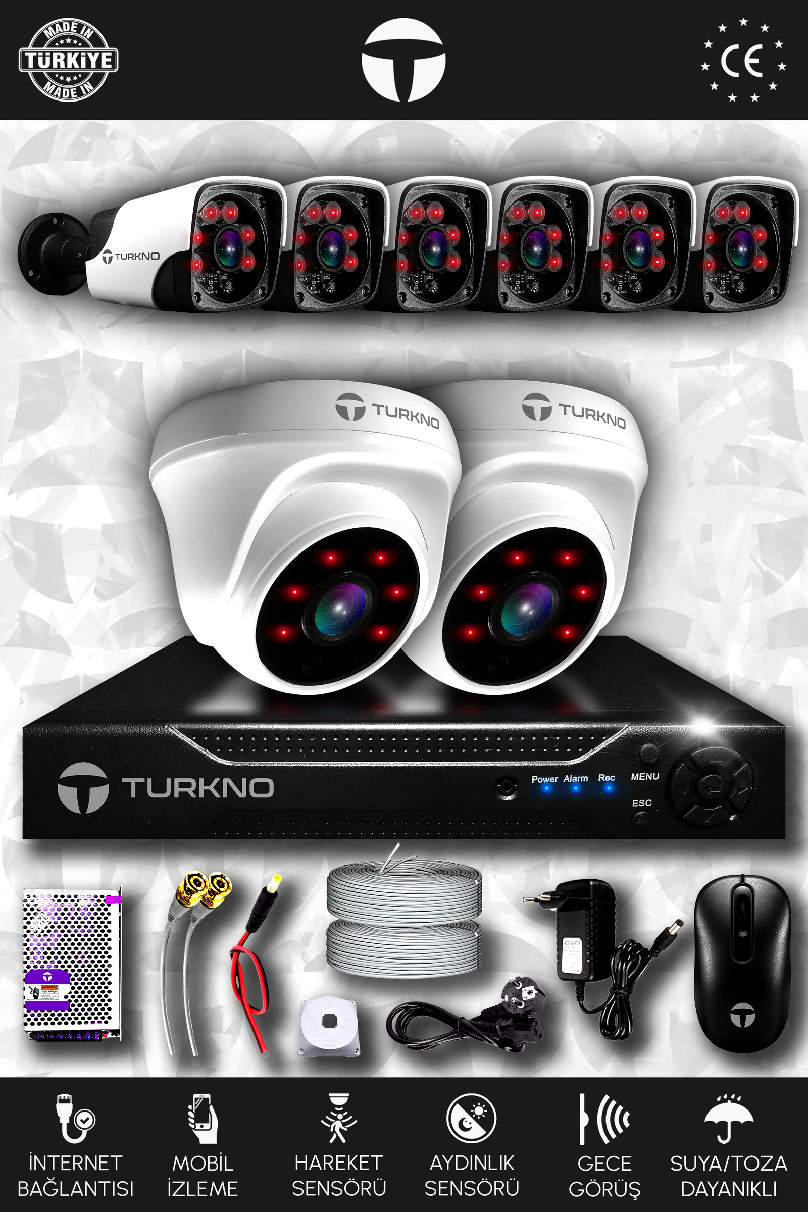 8 Kameralı Pania 2 İç Kamera Set HDD'siz Full HD Gece Görüşlü Güvenlik Kamerası Sistemi