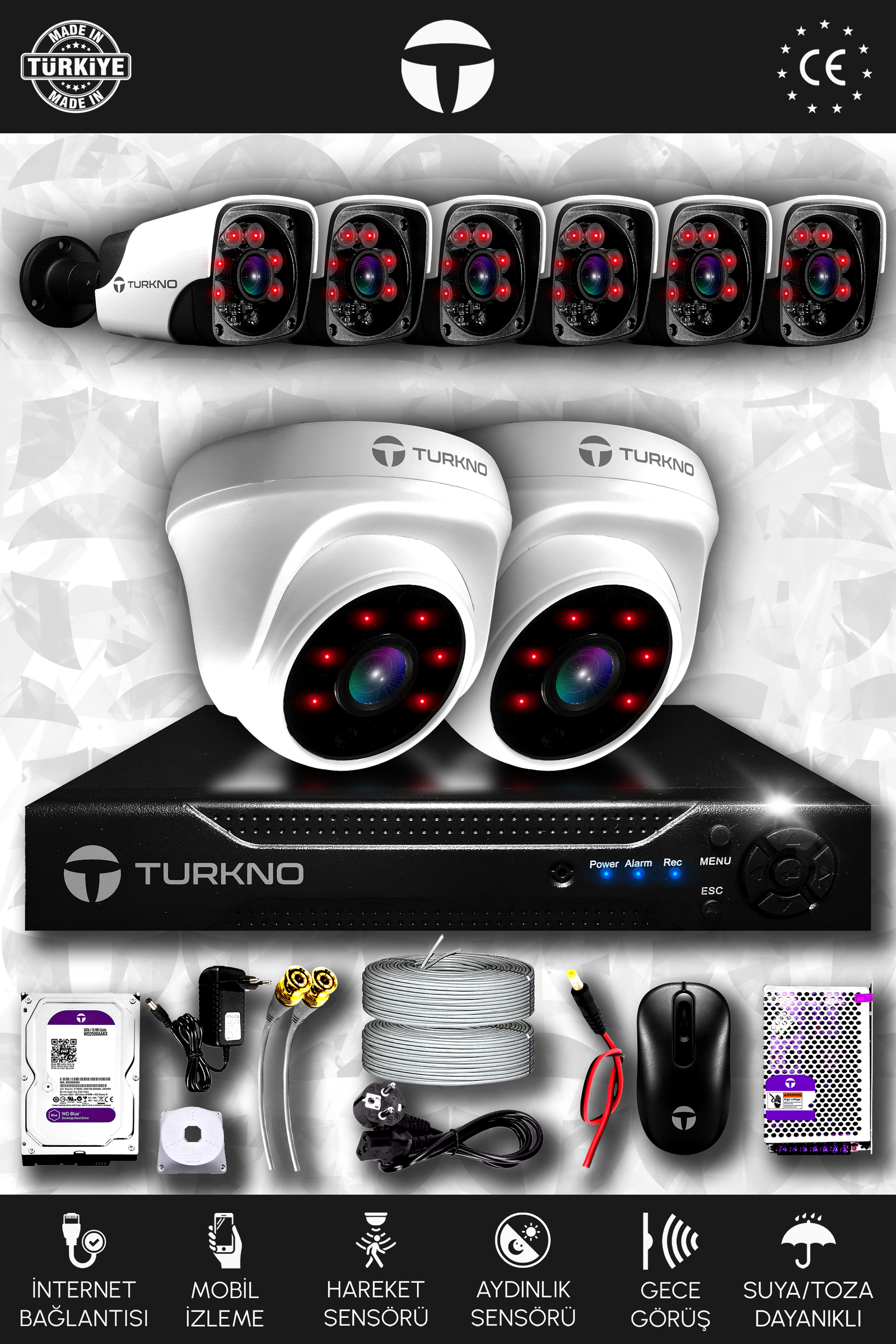 8 Kameralı Pania 2 İç Kamera Set 320 GB HDD Full HD Gece Görüşlü Güvenlik Kamerası Sistemi