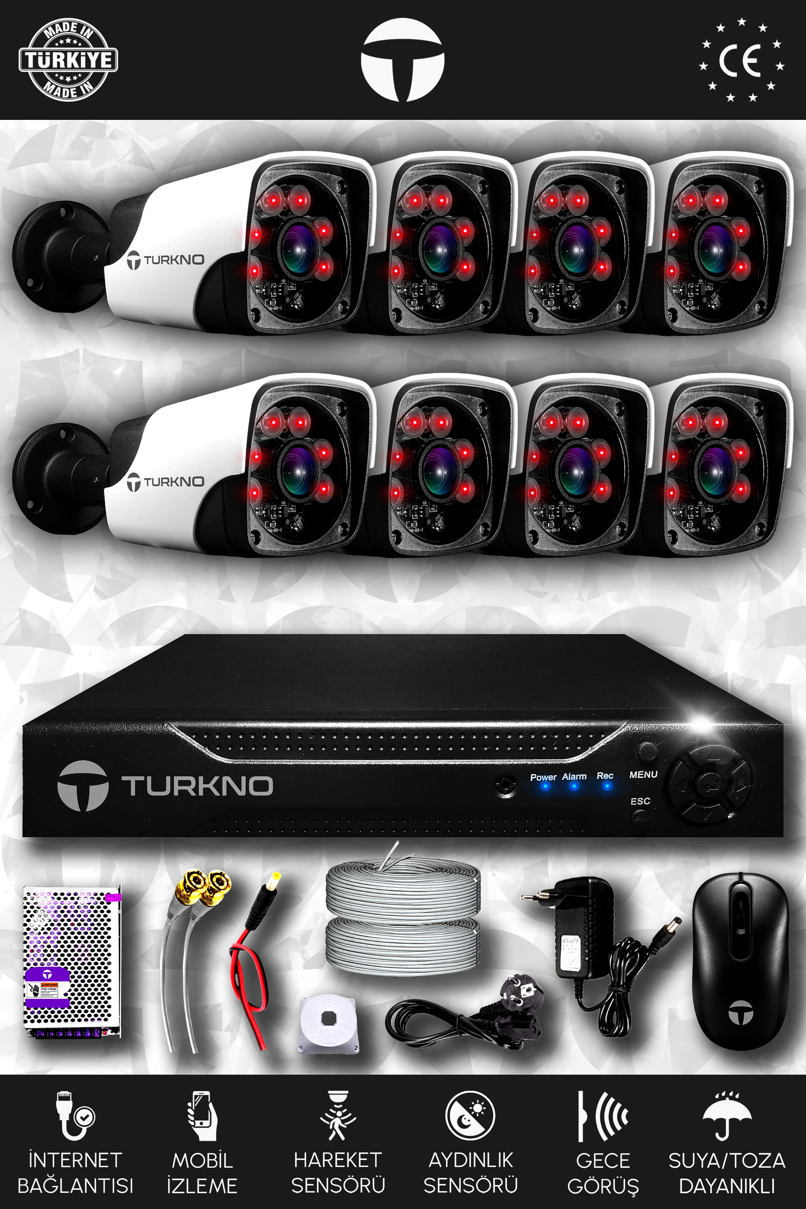 8 Kameralı Pania 8 Dış Kamera Set HDD'siz Full HD Gece Görüşlü Güvenlik Kamerası Sistemi