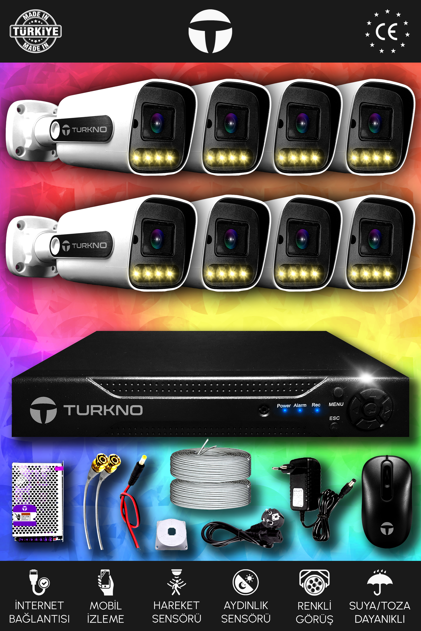 8 Kameralı Navie 8 Dış Kamera Set HDD'siz Full HD Renkli Gece Görüşlü Güvenlik Kamerası Sistemi