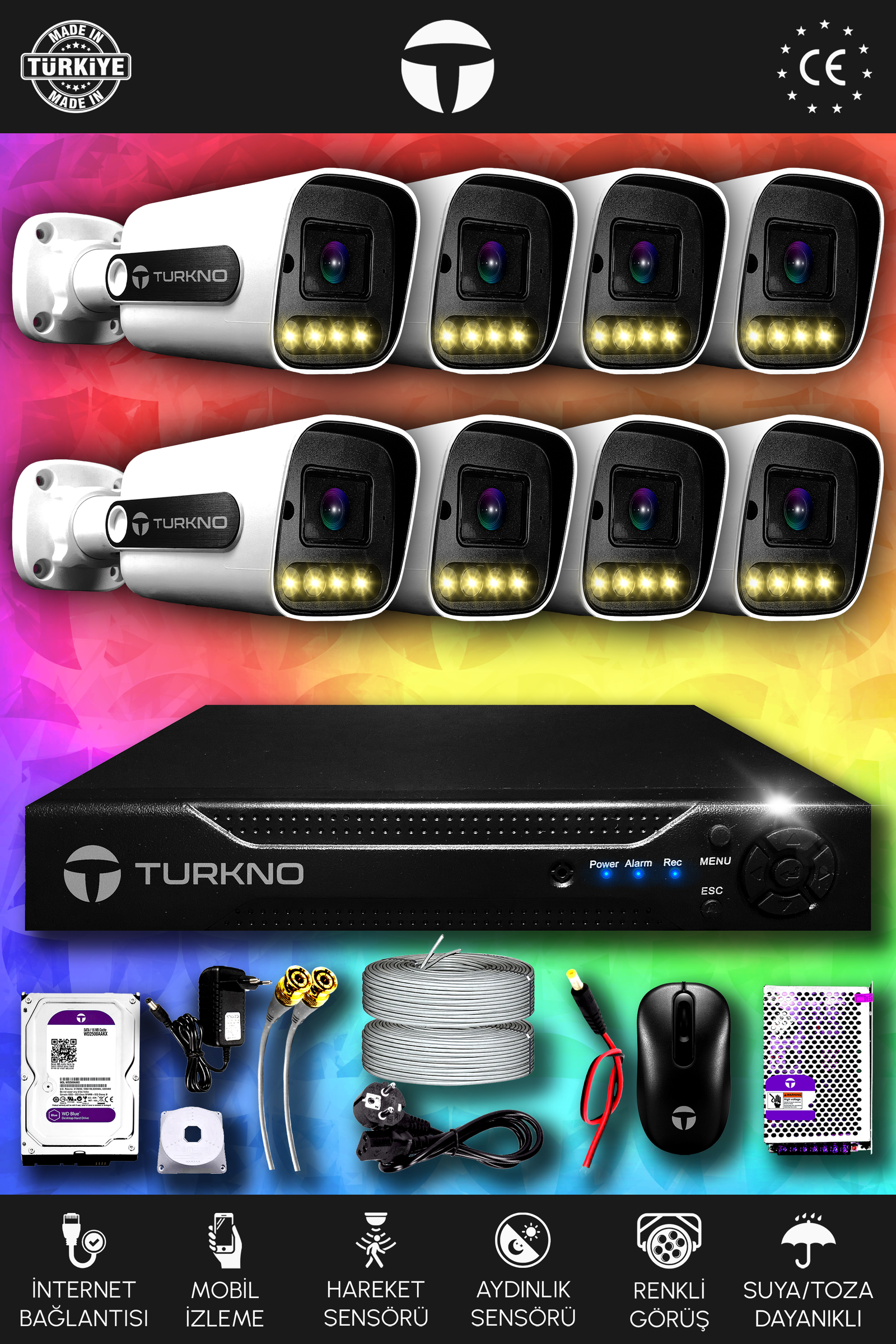 8 Kameralı Navie 8 Dış Kamera Set 320 GB HDD Full HD Renkli Gece Görüşlü Güvenlik Kamerası Sistemi