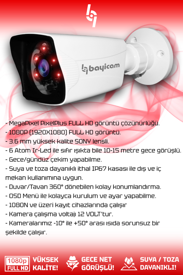 4 Full HD Kamera Kare Set 250 GB HDD Dahil 4 Dış Mekan Gece Görüşlü Güvenlik Sistemi - Görsel 2
