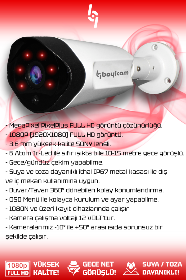 6 Full HD Kamera Uzay Set 500 GB HDD Dahil 3 Dış 3 İç Mekan Gece Görüşlü Güvenlik Sistemi - Görsel 2