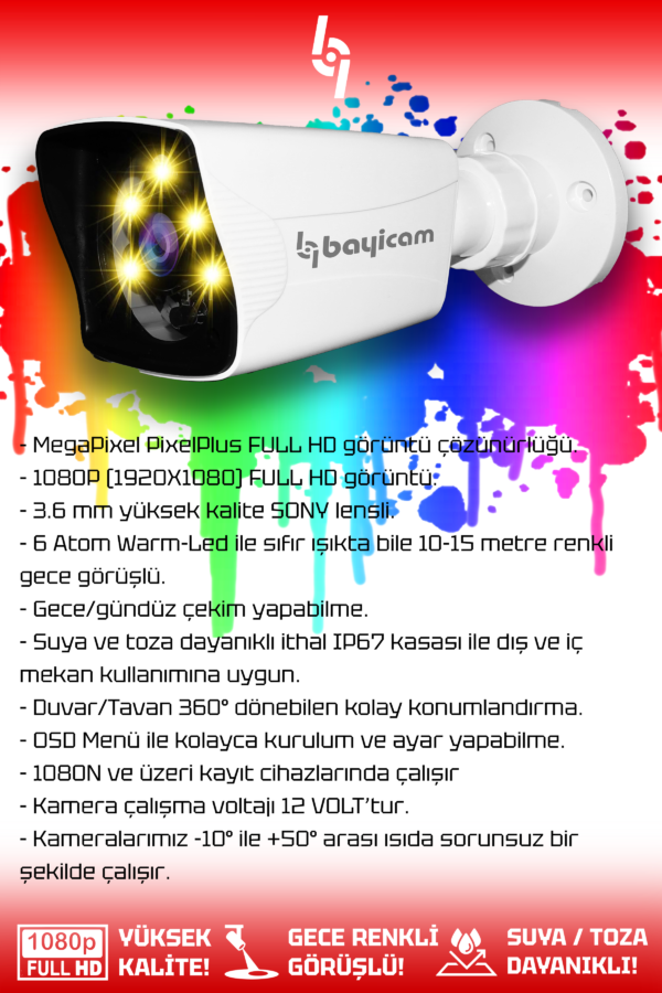 1 Full HD Kamera Kare Dış Mekan Renkli Gece Görüşlü Güvenlik Kamerası - Görsel 2