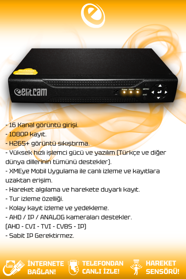 16 Kameralı Kare 16 Dış Kamera Set 2 TB HDD Full HD Renkli Gece Görüşlü Güvenlik Kamerası Sistemi - Görsel 3