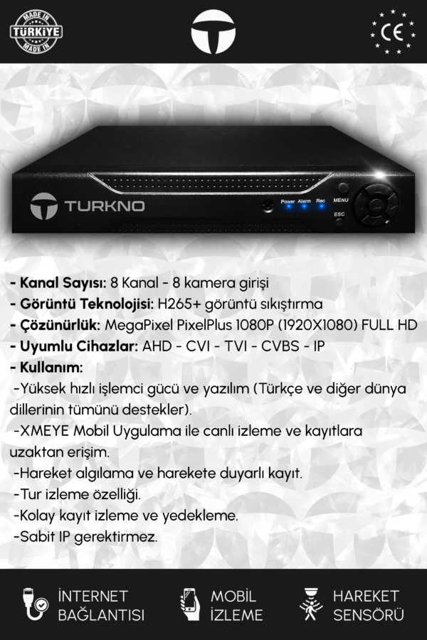 Navea 8 Kanal AHD DVR Xmeye Hibrit Kayıt Cihazı - Görsel 2